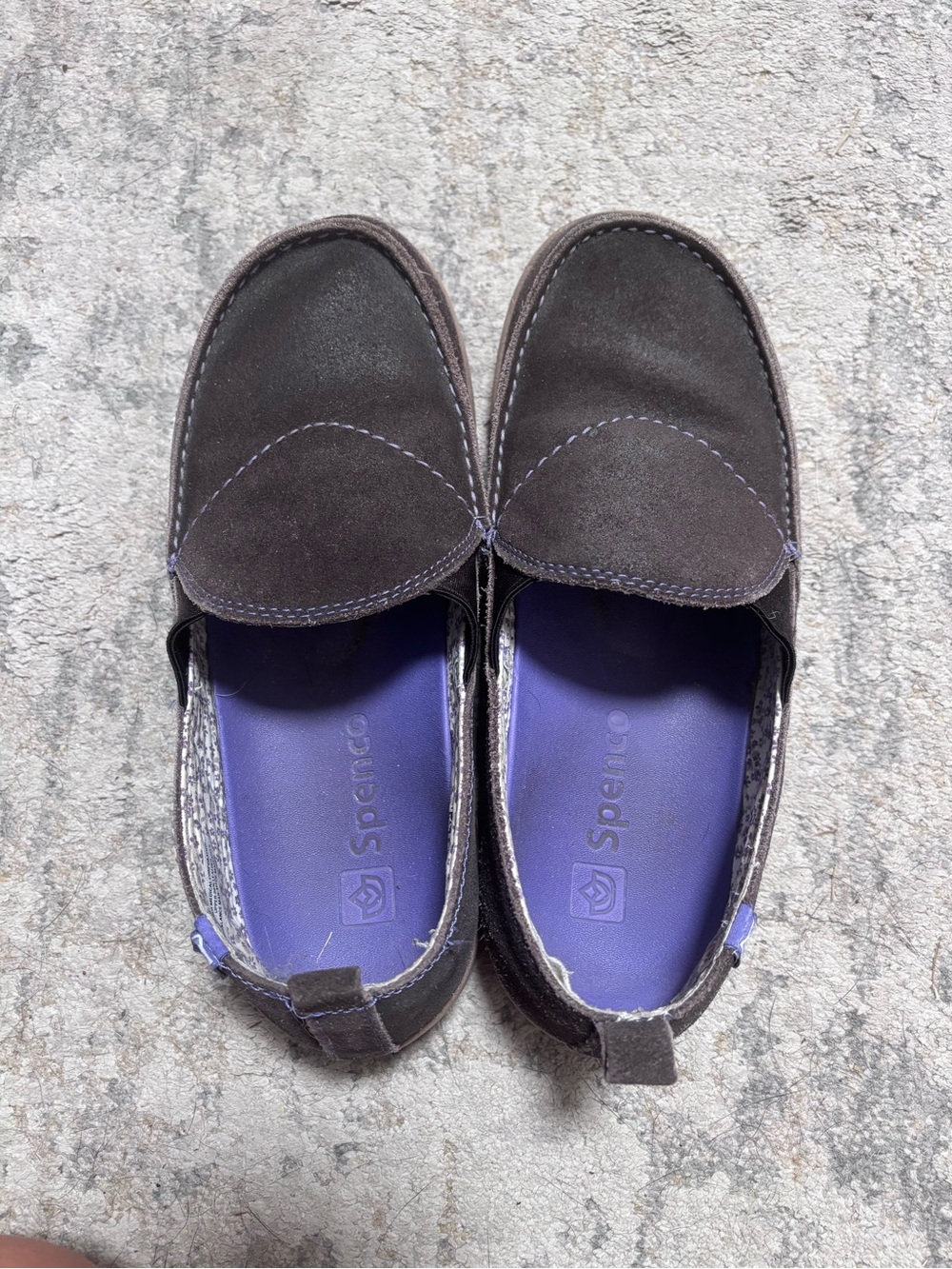 Spenco Slip-On Loafers in Dark Brown with Purple Insole